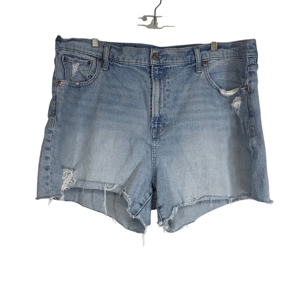 GAP Cheeky Midi Shorts Distressed Light Wash Denim High Rise Size 35